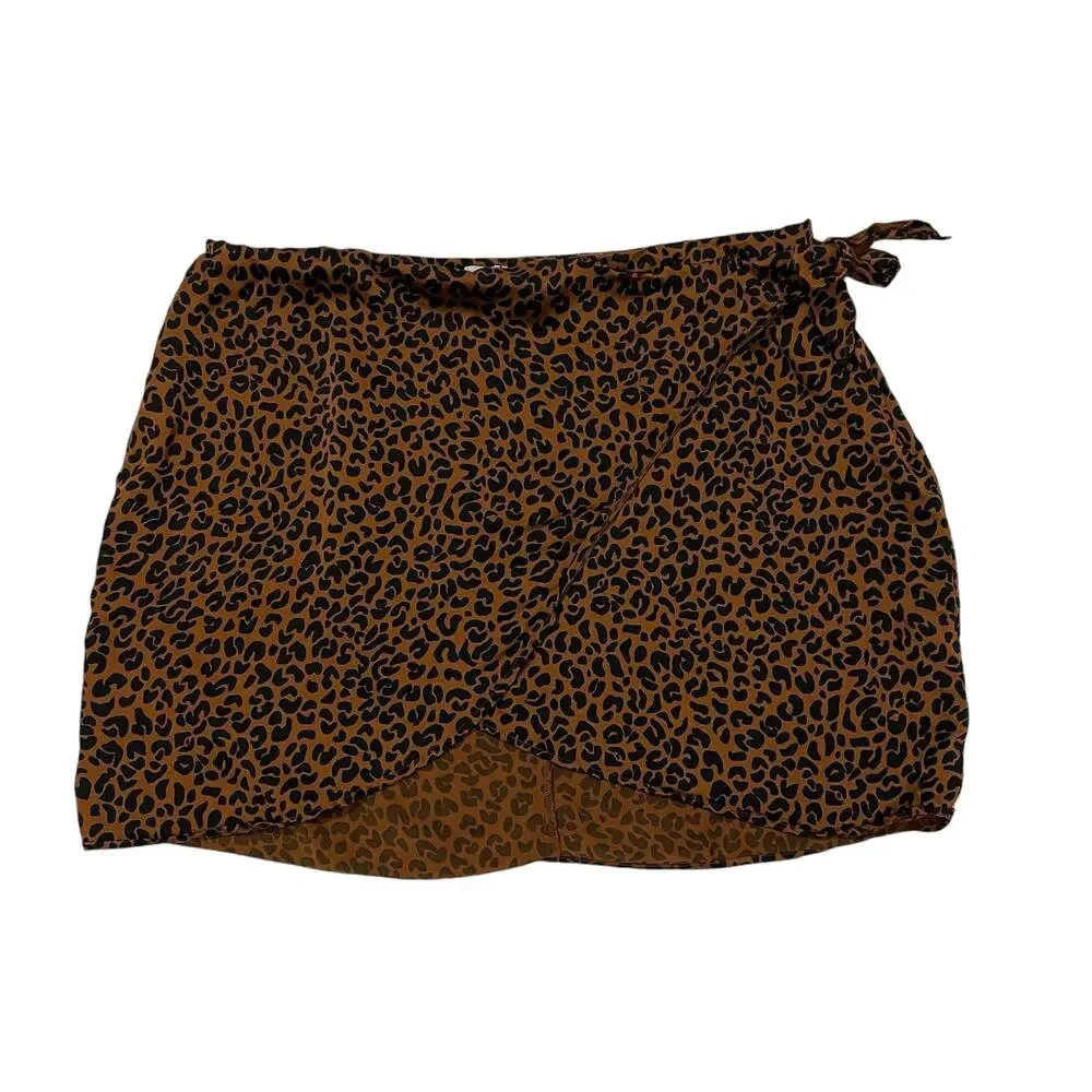 Good American Faux Wrap Mini Skirt - Chia Leopard - 5 (2XL)